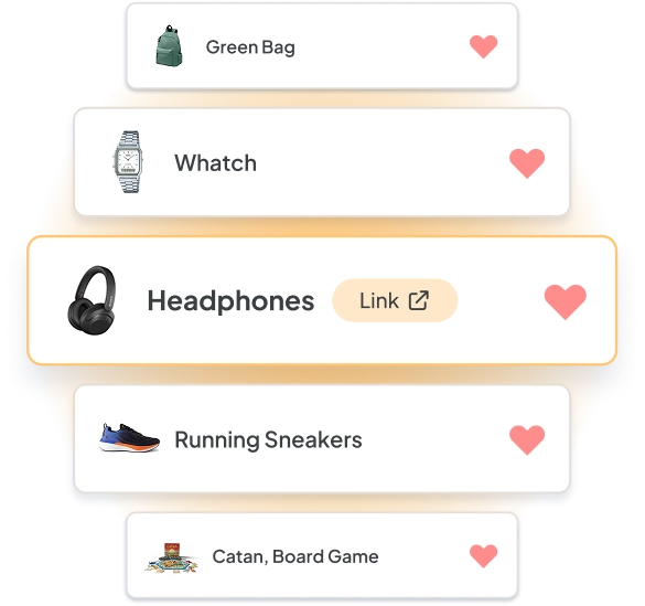 Stack of wishlist items with headphones highlighted